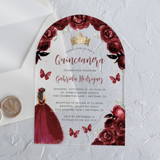 ブルゴーニュフローラバラウォーターカラーキンセアニラ アクリル招待状