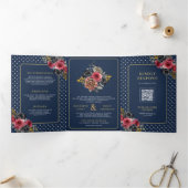 ブルゴーニュフローラバラオールインワンネイビーブルー結婚ズ 三つ折り招待状 (内部)