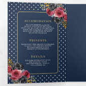 ブルゴーニュフローラバラオールインワンネイビーブルー結婚ズ 三つ折り招待状 (内部最初)