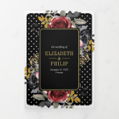 ブルゴーニュフローラバラオールインワンブラック結婚ズ 三つ折り招待状 (カバー)