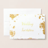 ブルゴーニュフローラバラゴールドフォイル結婚式招待状 箔カード (封筒付き正面)