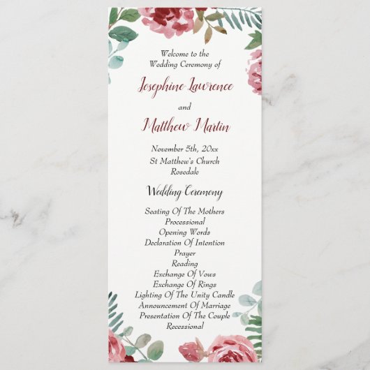 ブルゴーニュフローラバラ葉結婚式 プログラム (正面)