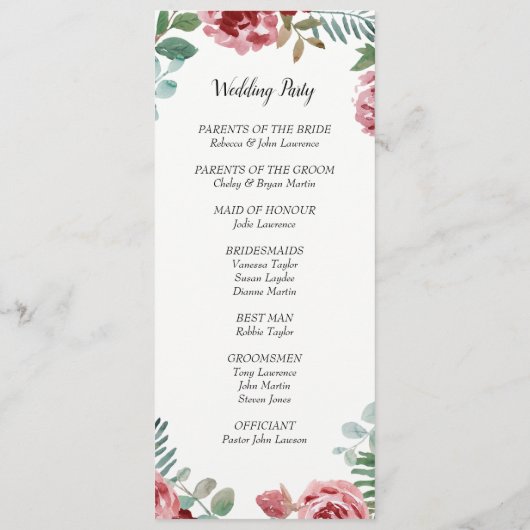 ブルゴーニュフローラバラ葉結婚式 プログラム (裏面)