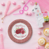 ブルゴーニュフローラバラ金ゴールドグリッターブライダルシャワー ペーパープレート (パーティー)