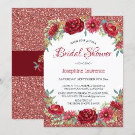 ブルゴーニュフローラバラ金ゴールドグリッターブライダルシャワー 招待状