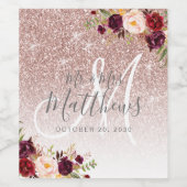 ブルゴーニュフローラバラ金ゴールドグリッターモノグラム結婚ズ ワインラベル (シングルラベル)