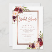 ブルゴーニュフローラバラ金ゴールドスクリプトブライダルシャワー 招待状 (正面)