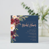 ブルゴーニュフローラバラ金ゴールドネイビーブルーブライダルシャワー 招待状 (スタンド正面)