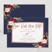 ブルゴーニュフローラバラ金ゴールドネイビーブルー セーブザデート (正面/裏面)