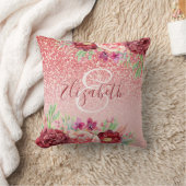 ブルゴーニュフローラバラ金ゴールドパーソナライズされたグリッター クッション (ブランケット)