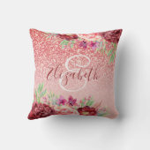 ブルゴーニュフローラバラ金ゴールドパーソナライズされたグリッター クッション (裏面)