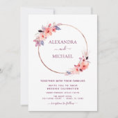 ブルゴーニュフローラバラ金ゴールド幾何結婚の 招待状 (正面)