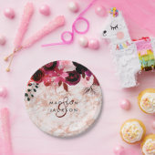 ブルゴーニュフローラバラ金ゴールド結婚マーブルズモノグラム ペーパープレート (パーティー)