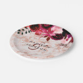 ブルゴーニュフローラバラ金ゴールド結婚マーブルズモノグラム ペーパープレート (アングル)