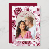 ブルゴーニュフローラパター、水彩洗浄アーチ写真 セーブザデート (正面/裏面)