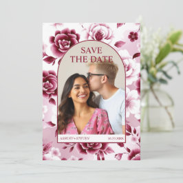 ブルゴーニュフローラパター、水彩洗浄アーチ写真 セーブザデート