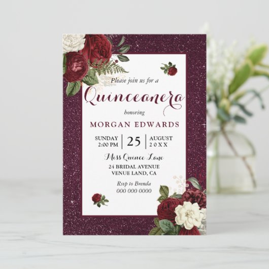 ブルゴーニュフローラフェイクメタリックキンセアニェラ招待状 招待状 (スタンド正面)