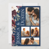 ブルゴーニュフローラフォトコラージュNavy 結婚 Blue's 招待状 (裏面)