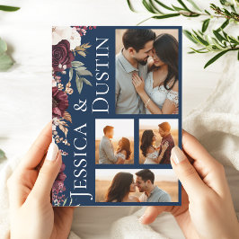 ブルゴーニュフローラフォトコラージュNavy 結婚 Blue's 招待状