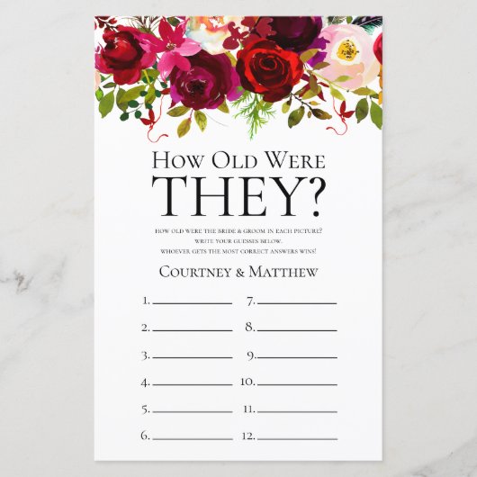 ブルゴーニュフローラブライダルシャワーゲーム (正面)