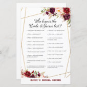 ブルゴーニュフローラブライダルシャワーゲーム，ウェディングシャワー (正面/裏面)