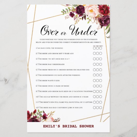 ブルゴーニュフローラブライダルシャワーゲーム，ウェディングシャワー (正面)