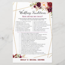 ブルゴーニュフローラブライダルシャワーゲーム，ウェディングシャワー