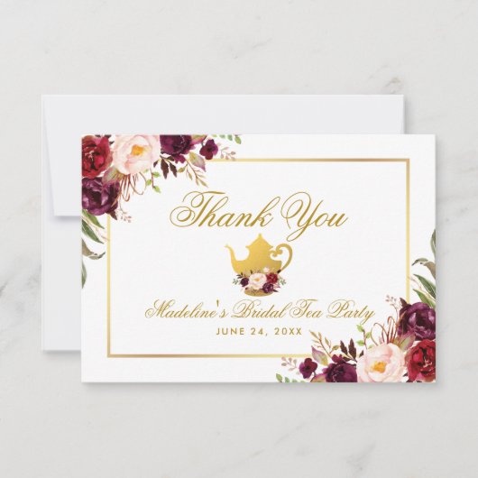 ブルゴーニュフローラブライダルシャワーティーパーティー感謝してい 招待状 (正面)