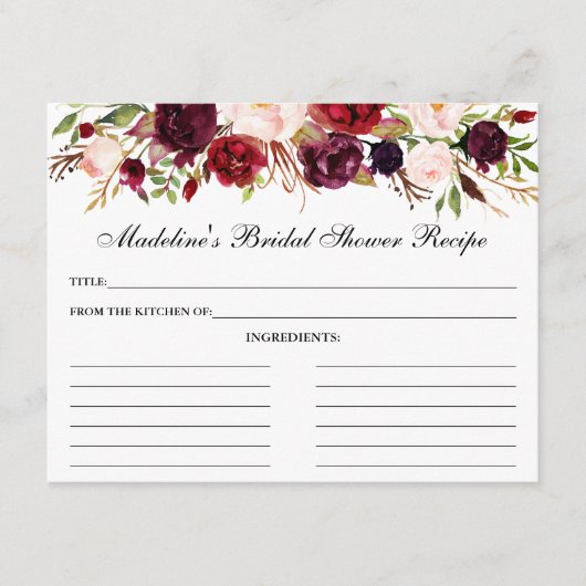ブルゴーニュフローラブライダルシャワーレシピカード アドバイスカード (正面)