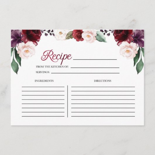 ブルゴーニュフローラブライダルシャワーレシピカード エンクロージャーカード (正面)