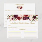 ブルゴーニュフローラブライダルシャワー金ゴールドレシピカード アドバイスカード (正面/裏面)