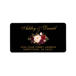 ブルゴーニュフローラブラック結婚金ゴールドのアドレス ラベル