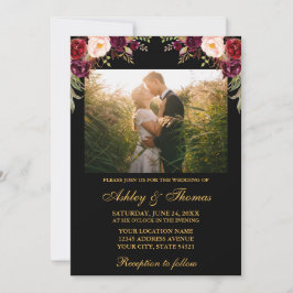ブルゴーニュフローラブラック結婚金ゴールドの写真 招待状