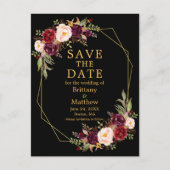 ブルゴーニュフローラブラック金ゴールドジオフレーム日付を保存 ポストカード (正面)