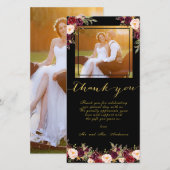 ブルゴーニュフローラブラック金ゴールド写真結婚の皆様に感謝 サンキューカード (正面/裏面)