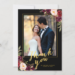 ブルゴーニュフローラブラック金ゴールド結婚スクリプトの写真 サンキューカード