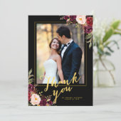 ブルゴーニュフローラブラック金ゴールド結婚スクリプトの写真 サンキューカード (スタンド正面)