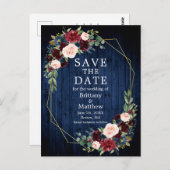 ブルゴーニュフローラブルーウッドのジオフレーム日付を保存 ポストカード (正面/裏面)