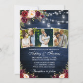 ブルゴーニュフローラブルーウッド3フォトライト結婚ズ 招待状 (正面)