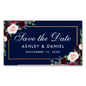 ブルゴーニュフローラブルー日付ミニマグネットを保存 マグネット名刺 (正面)