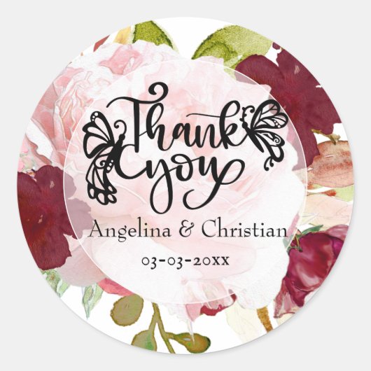 ブルゴーニュフローラブーケありがとう結婚とう ラウンドシール (正面)