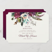 ブルゴーニュフローラベージュ色メイド・オブ・オーナー(花嫁付き添い人)案 招待状 (正面/裏面)