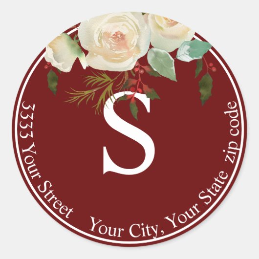 ブルゴーニュフローラホリデーモノグラム差出人住所 ラウンドシール (正面)