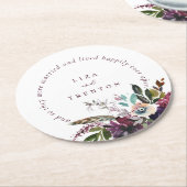 ブルゴーニュフローラホワイトの後ずっと幸せ結婚に ラウンドペーパーコースター (アングル)