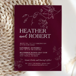 ブルゴーニュフローラボタニカルシンプルボホ結婚ズ 招待状