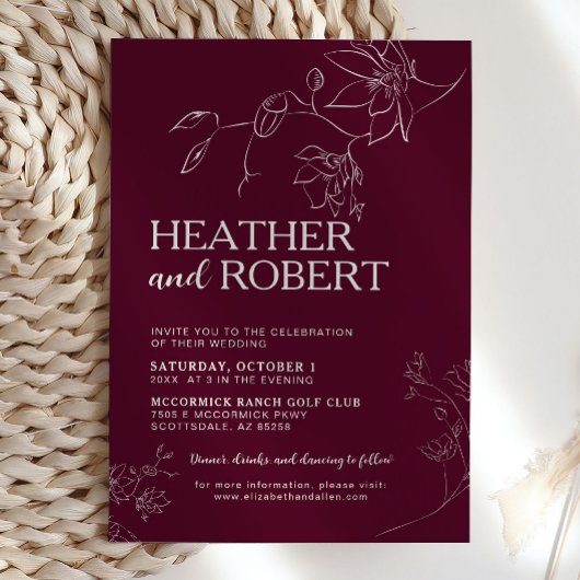 ブルゴーニュフローラボタニカルシンプルボホ結婚ズ 招待状