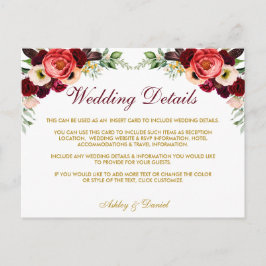 ブルゴーニュフローラボホ結婚の詳細挿入カード ポストカード