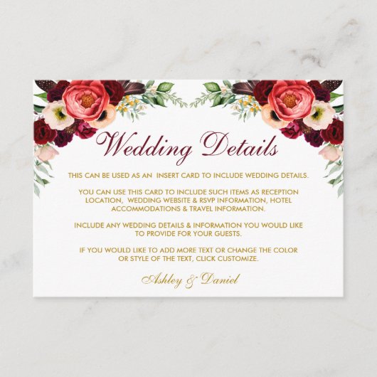 ブルゴーニュフローラボホ結婚の詳細挿入カードW エンクロージャーカード (正面)