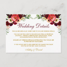 ブルゴーニュフローラボホ結婚の詳細挿入カードW エンクロージャーカード