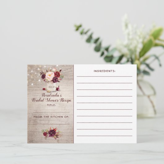 ブルゴーニュフローラメイスンジャーブライダルシャワーレシピ エンクロージャーカード (スタンド正面)